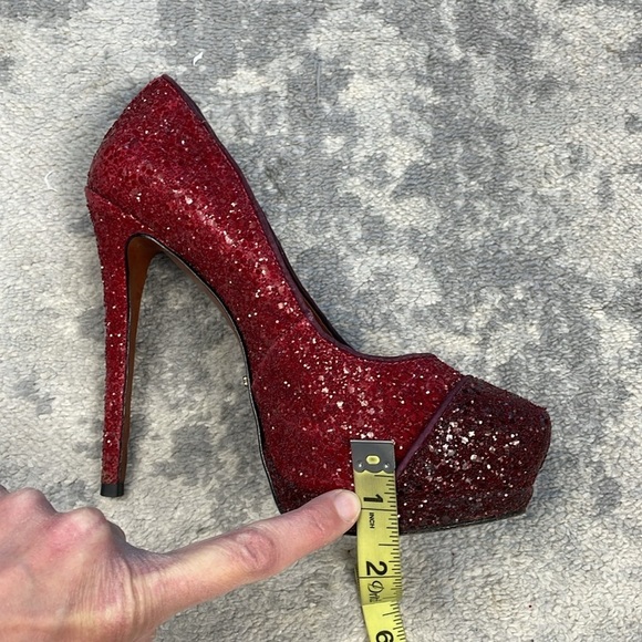 Schutz Fernanda Pump Rouge Red Dark Wine Glitter Sparkle Platform Stiletto 7 - Picture 15 of 15